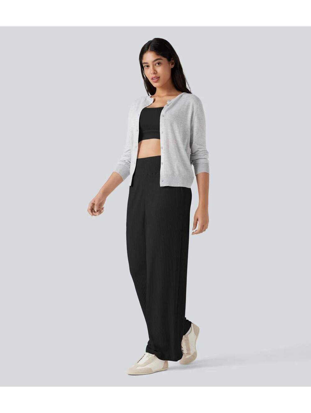 Halara Ribbed Knit U-Neck Cropped Casual Tank Top Black Size XL - Picture 9 of 9